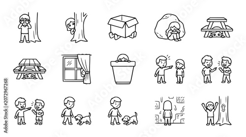 Quadro su tela Children Playing Hide and Seek - Cartoon Illustrations Set