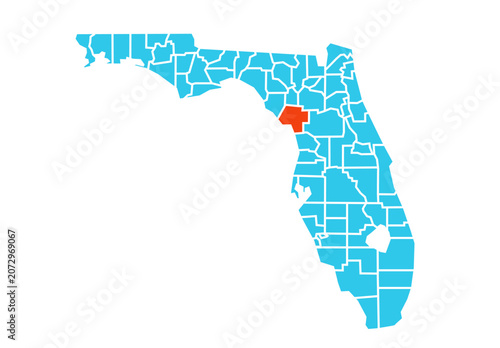 Fotografie Levy County highlighted in orange on Florida state map with blue theme
