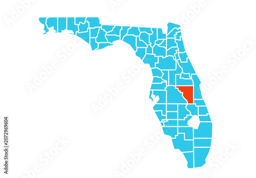 Osceola County highlighted in orange on Florida state map with blue themeosceola