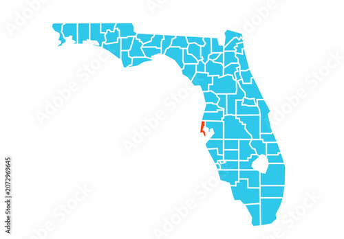 Pinellas County highlighted in orange on Florida state map with blue theme