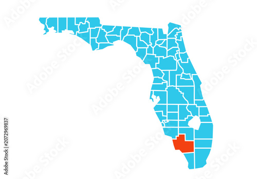Collier County highlighted in orange on Florida state map with blue theme