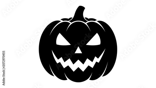 Tableau sur toile Scary Jack-o'-Lantern Silhouette: A menacing black silhouette of a Halloween pumpkin with a carved, grinning face and glowing eyes, ready to haunt