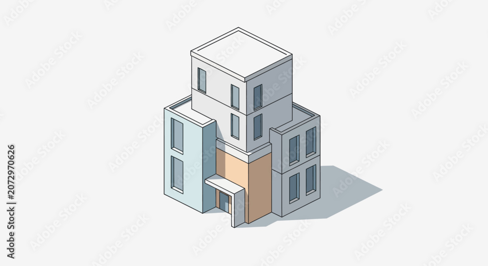 Fototapeta premium Modern Isometric Building Design, Minimalist Architecture Illustration