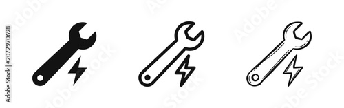 Valokuva Wrench with lightning bolt icon set, repair and maintenance symbol, power tool v