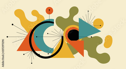 Modern Geometric Abstract Design with Organic Shapes and Retro Colors