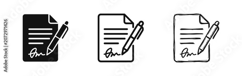 Canvas Print Document signature icon set, flat black, outline and sketch style