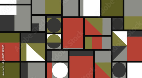 Abstract geometric pattern with squares, circles, and triangles
