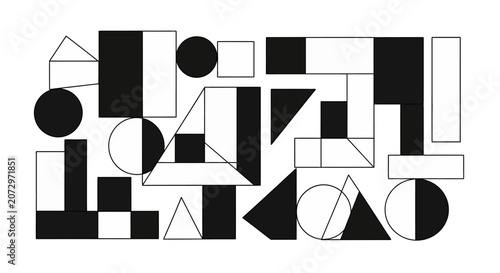 Abstract Geometric Shapes Collage - Black and White Modern Design