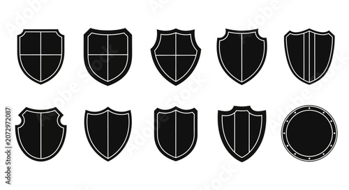 Set of Black Shield Icons Vector Graphics