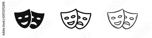 Bilde på lerret Theater masks icon set, drama and comedy tragedy masks, performance art concept