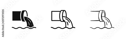 Canvas Print Water pollution pipe icon set in solid, outline, and hand-drawn sketch styles