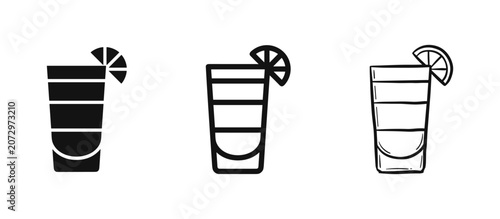 Εκτύπωση καμβά Cocktail glass icon set with lemon slice garnish