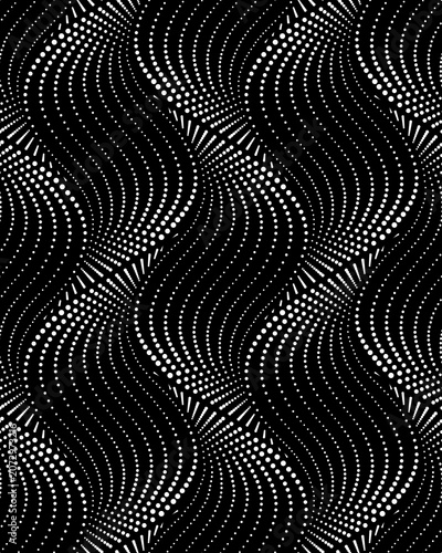 Vector seamless texture. Modern geometric background with wavy lines from dots. 