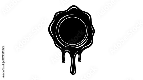 Foto Melting Black Wax Seal: A graphic illustration of a dripping black wax seal, symbolizing authenticity, security, and timeless tradition