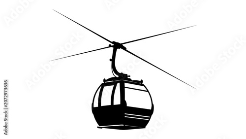 Bilde på lerret Cable Car Ascent: A graphic illustration depicts a modern cable car suspended by a sturdy cable, ready to ascend against a clean backdrop