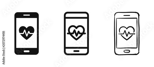 Fotografie Mobile phone with heart rate monitor app icon set, health tracking concept