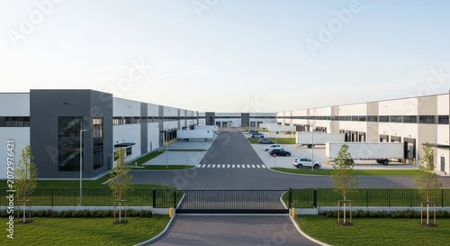 Expansive Modern Industrial Warehouse Facility Under Clear Daylight Sky