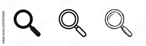 Vászonkép Magnifying glass icon set in three distinct styles