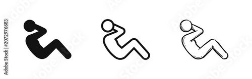 Foto Sit-up exercise icon set in glyph, outline, and sketch styles