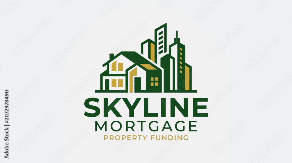 Obraz premium A logo illustration depicts buildings and houses under Mortgage text