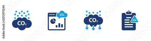Carbon management icon set. emission, monitoring, reduction, reporting, sustainability. solid style icon collection.