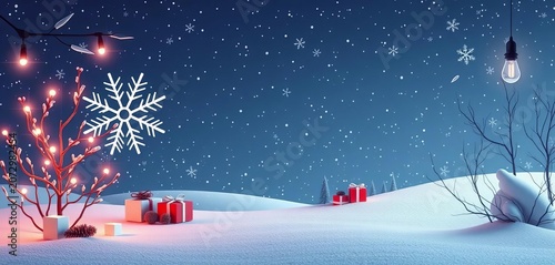 Stylish minimalist winter scene with geometric snowflake design and festive typography, background, red