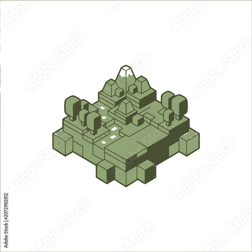 Isometric Green Cityscape with Trees and Buildings