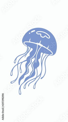 Blue Jellyfish Illustration, Simple Sea Creature Icon, Underwater Life