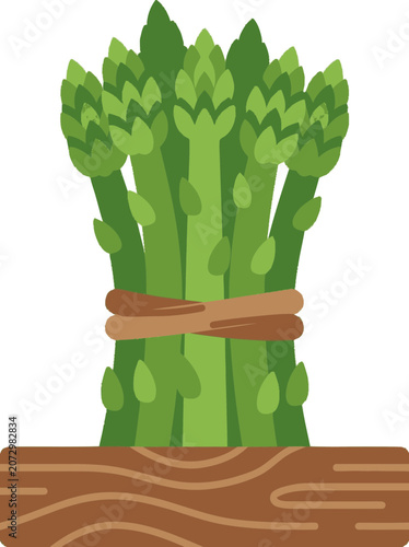 Fresh Green Asparagus Bunch Tied with Twine on Wooden Surface, Healthy Food Illustration