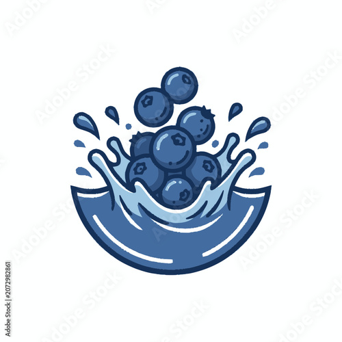 Blueberries Splashing in Water, Fresh Fruit Splash, Healthy Food Icon
