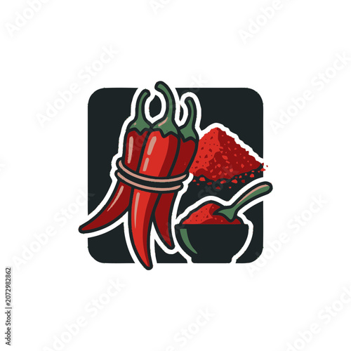 Spicy Red Chili Peppers, Powder and Paste with Spoon