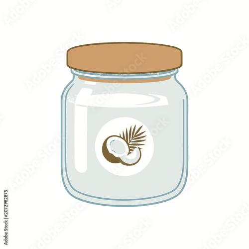 Glass Jar of Coconut Oil with Palm Leaf Icon Isolated on White Background