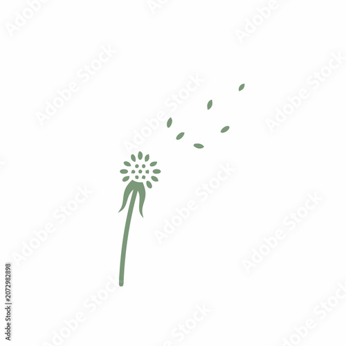 Delicate Dandelion Seed Head Blowing in the Wind, Minimalist Illustration