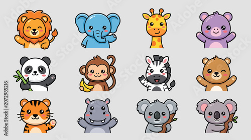 Photography Collection of cute cartoon wild animals