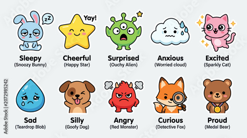 Fotografi Collection of cute emotive characters