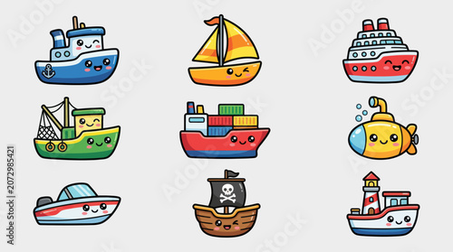 Quadro su tela Collection of kawaii style watercraft icons