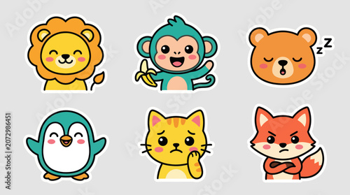Canvas Print Cute animal stickers collection