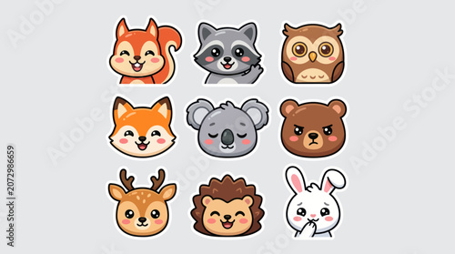 Cute cartoon animal faces set