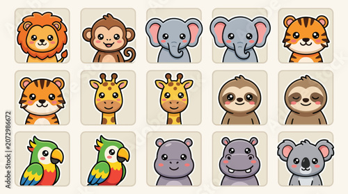 Canvas Print Cute cartoon animal avatars set