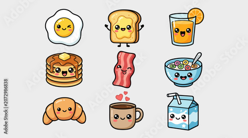 Cute breakfast food characters