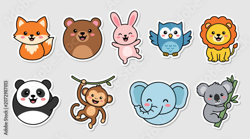 Canvas Print Cute cartoon animal stickers collection