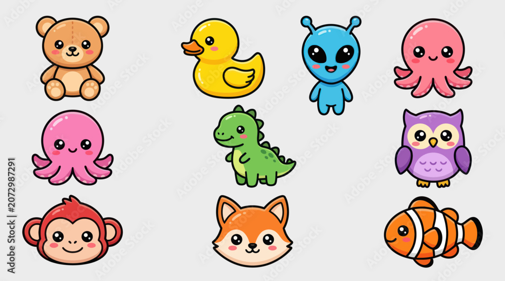 Фотография Cute cartoon animals and creatures collection