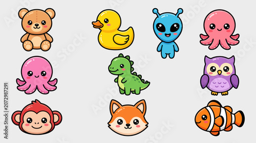 Canvas Print Cute cartoon animals and creatures collection