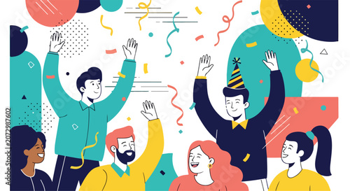 Obraz na płótnie A colorful illustration of six people celebrating