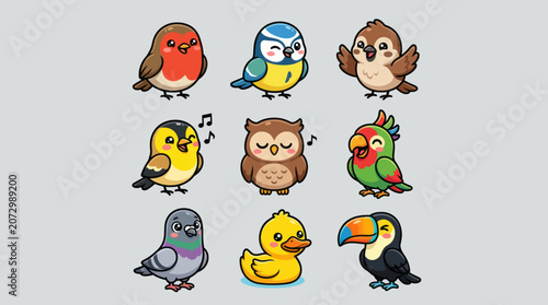 Cute cartoon birds collection