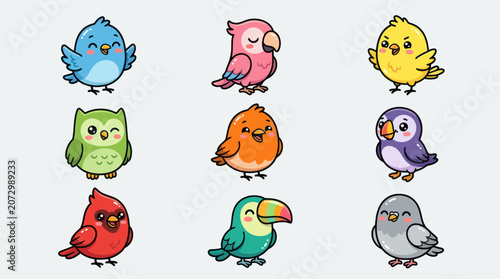 Cute cartoon birds collection
