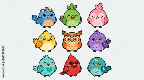 Cute cartoon birds collection