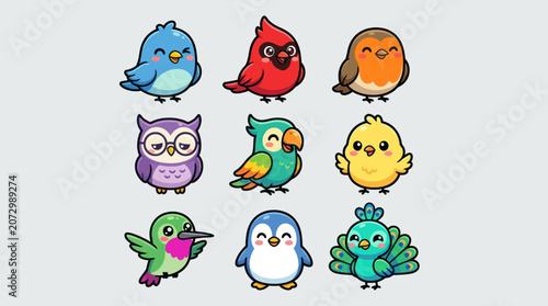 Cute cartoon birds collection
