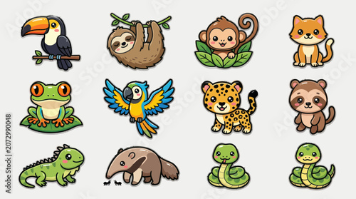 Canvas Print Cute cartoon jungle animals collection