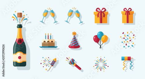 Tableau sur toile A colorful set of birthday icons and symbols (1)